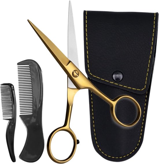 ONTAKI Professionele Duitse Stalen Baard- & Snorren Schaar (5) Goudkleurig Messing