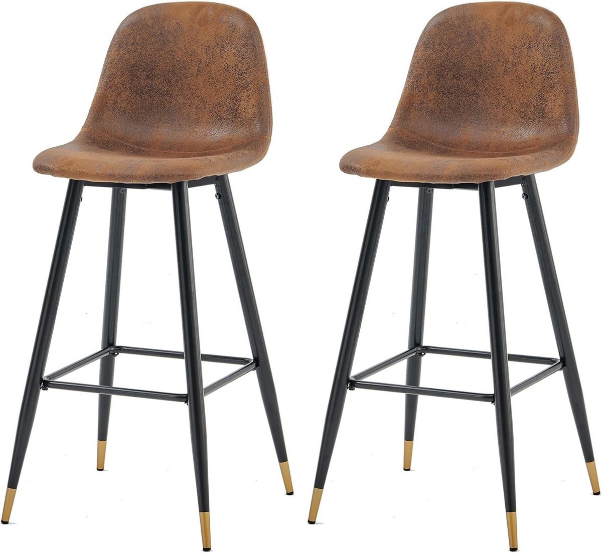 Set van 2 Vintage Barkrukken met Rugleuning en Voetensteun - Bruin Suède