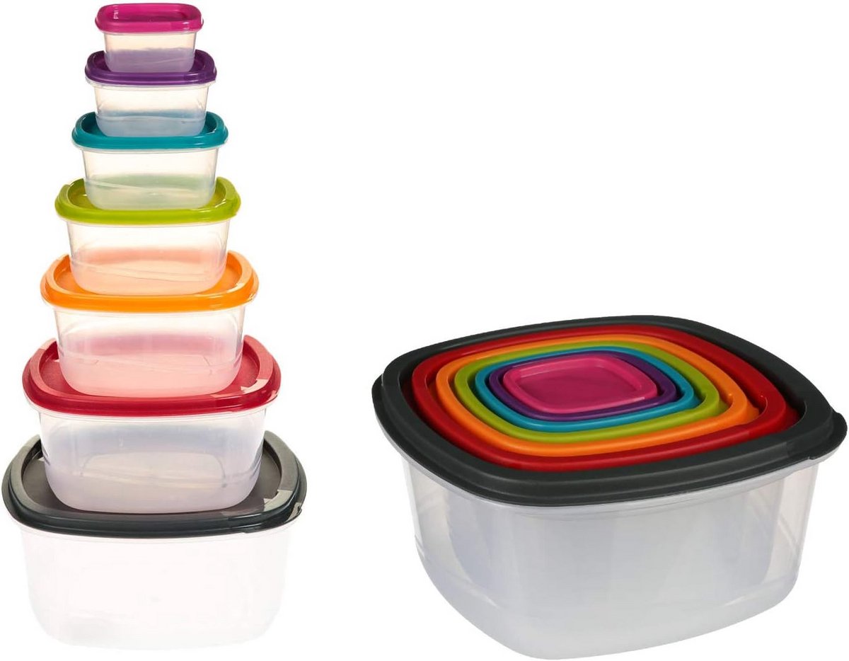 Set van 7 Vierkante Vershouddozen met Deksel voor Koelkast en Magnetron Opslag