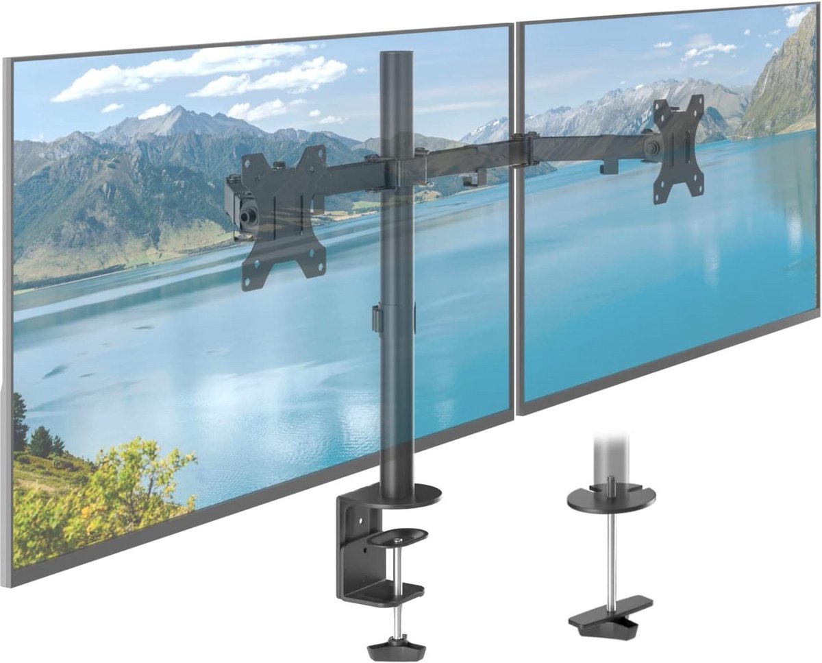 Monitorarm voor 2 Schermen 13-32 Inch Zwart - 360° Draaibaar en Verstelbaar