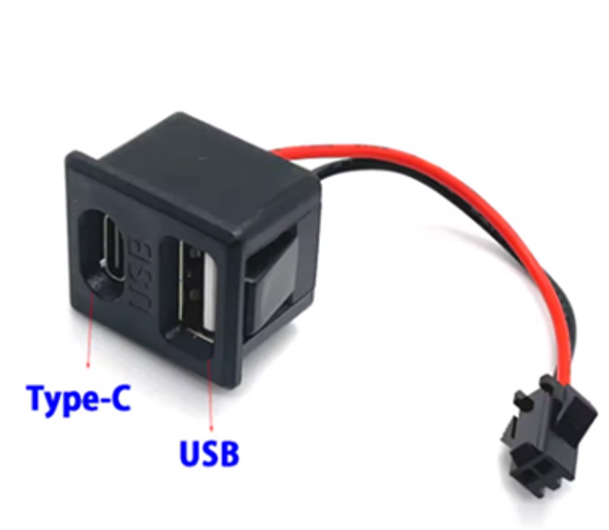 USB inbouwpaneel USB A en USB C 5 V voeding zwart power only
