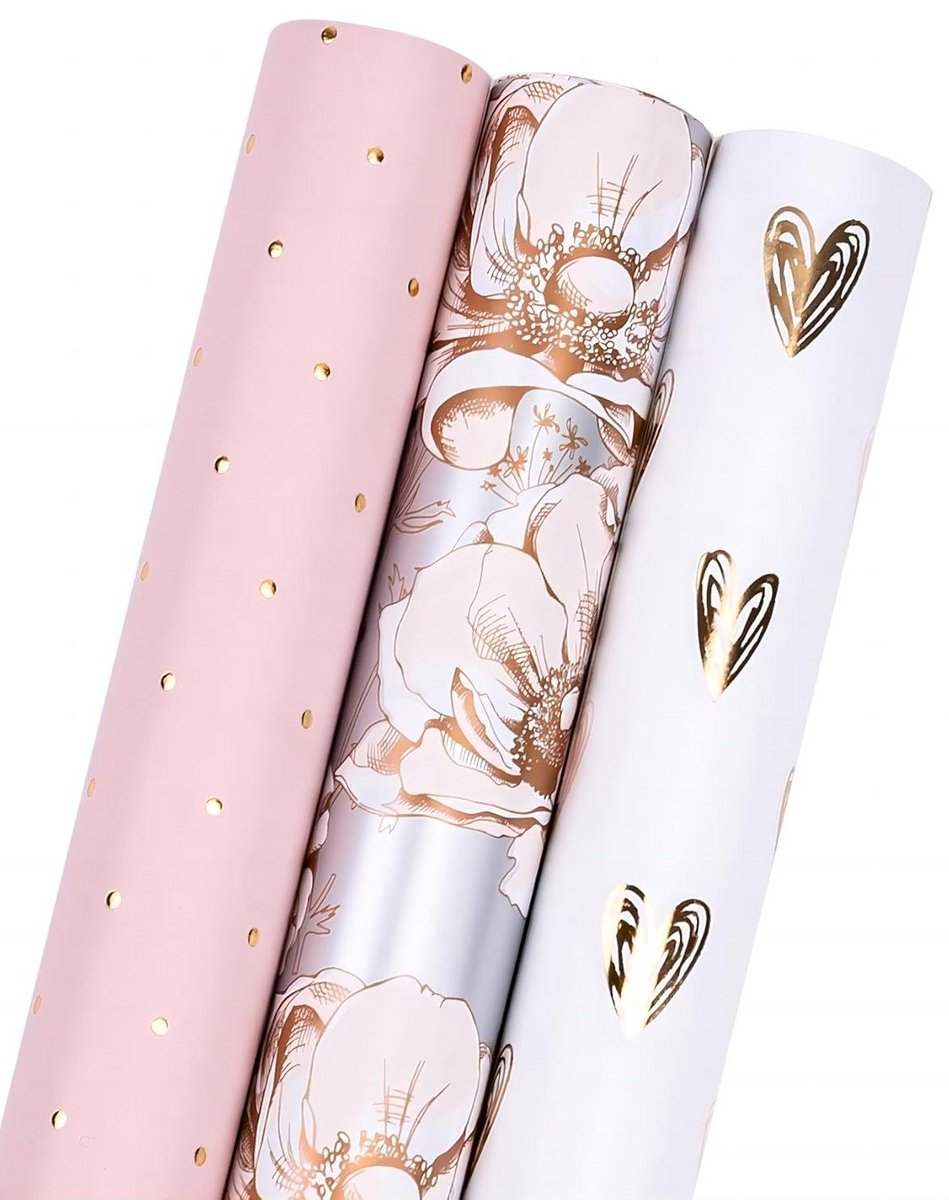 Inpakpapier Rol - Roze en Zilver Bloemenprint - Ideaal voor Geschenken