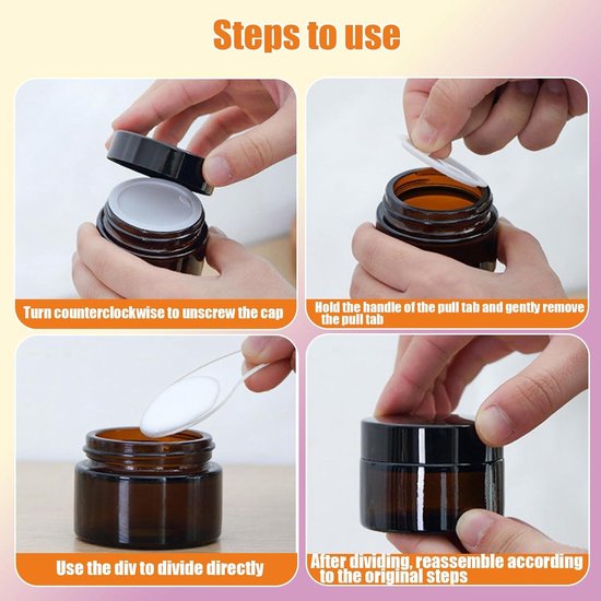 Bruine Glazen Crèmepotjes - Lege Potjes voor Crèmes en Cosmetica - Set van 12 - Met Deksel, Scraper en Stickers - UV-beschermend - Herbruikbaar - 5 ml — afbeelding 3