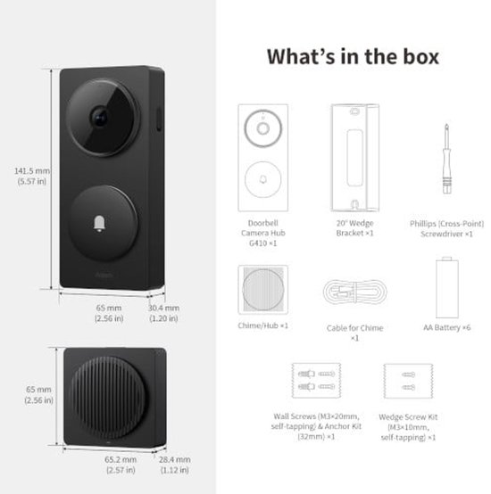 Aqara Doorbell Camera Hub G410 Select - Zwart - 2K Slimme Deurbel - Dual-Band Wi-Fi - Matter & Zigbee Hub - Gezichtsherkenning