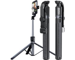 AdroitGoods Selfie Stick & Tripod 1,88 m – Pro Edition - Anti-Shake - Aluminium - Bluetooth Afstandsbediening - Met Driepoot & LED-Vullicht
