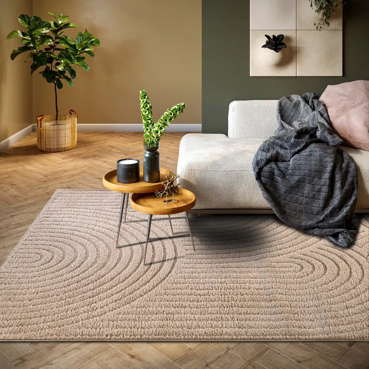 Flycarpets Japandi vloerkleed laagpolig - New York Design - Panglao Beige 200x280 cm