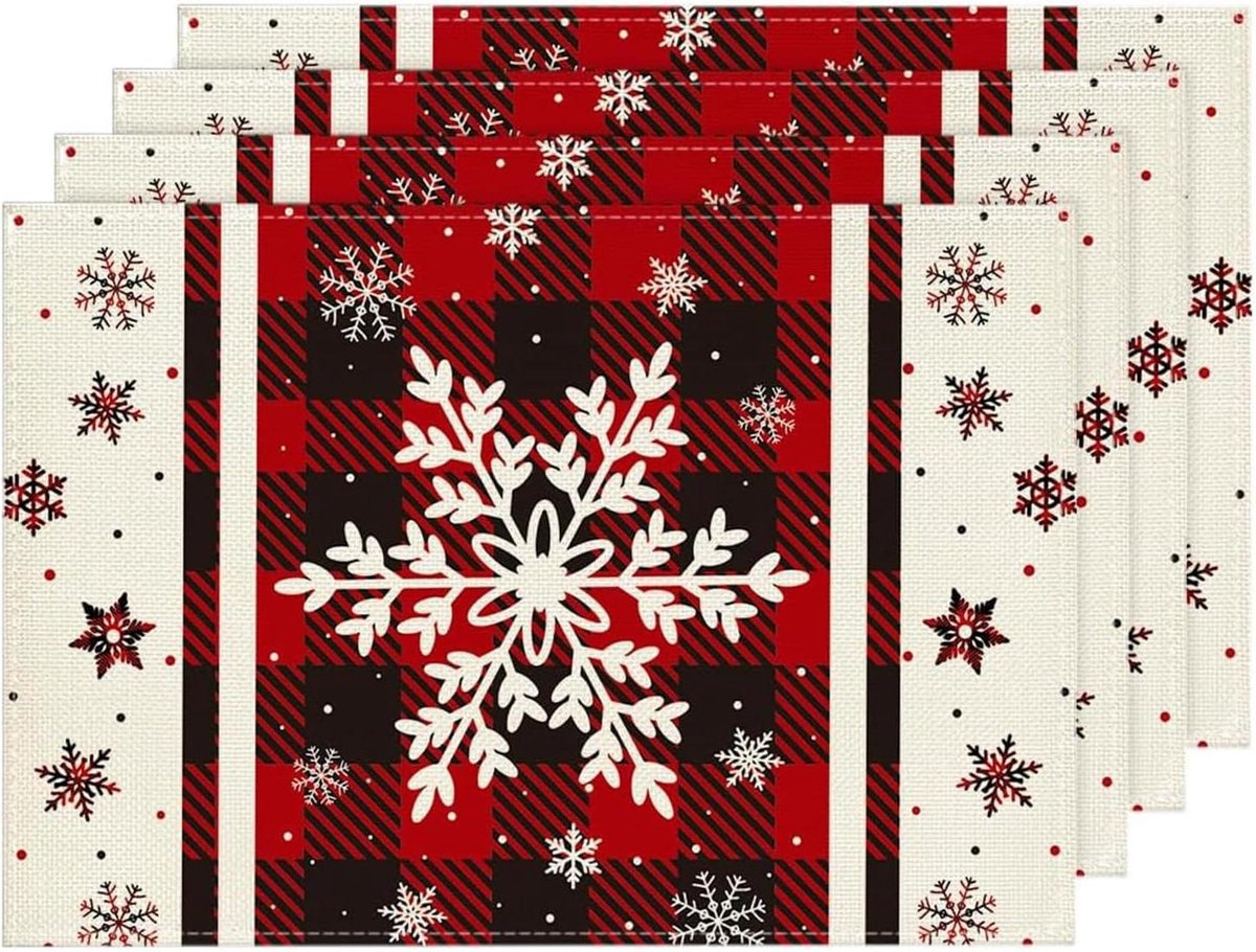 Kerstplacemats Set van 4 - Decoratieve Winterplacemats met Afwasbare Coating - 30 x 45 cm