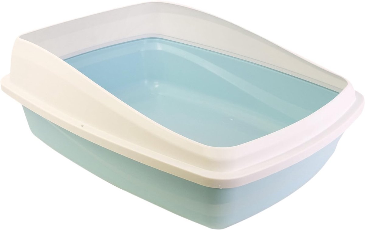Aura® Open Kattenbak - Kattenbak met Rand - Kattentoilet Met Schepje - Blauw/Grijs - 57cm x 43cm x19cm