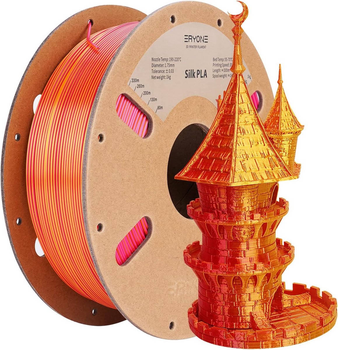 Dual-Color PLA Filament 1.75mm voor 3D Printer, Zijdeglans Rood en Goud, 1KG Spoel