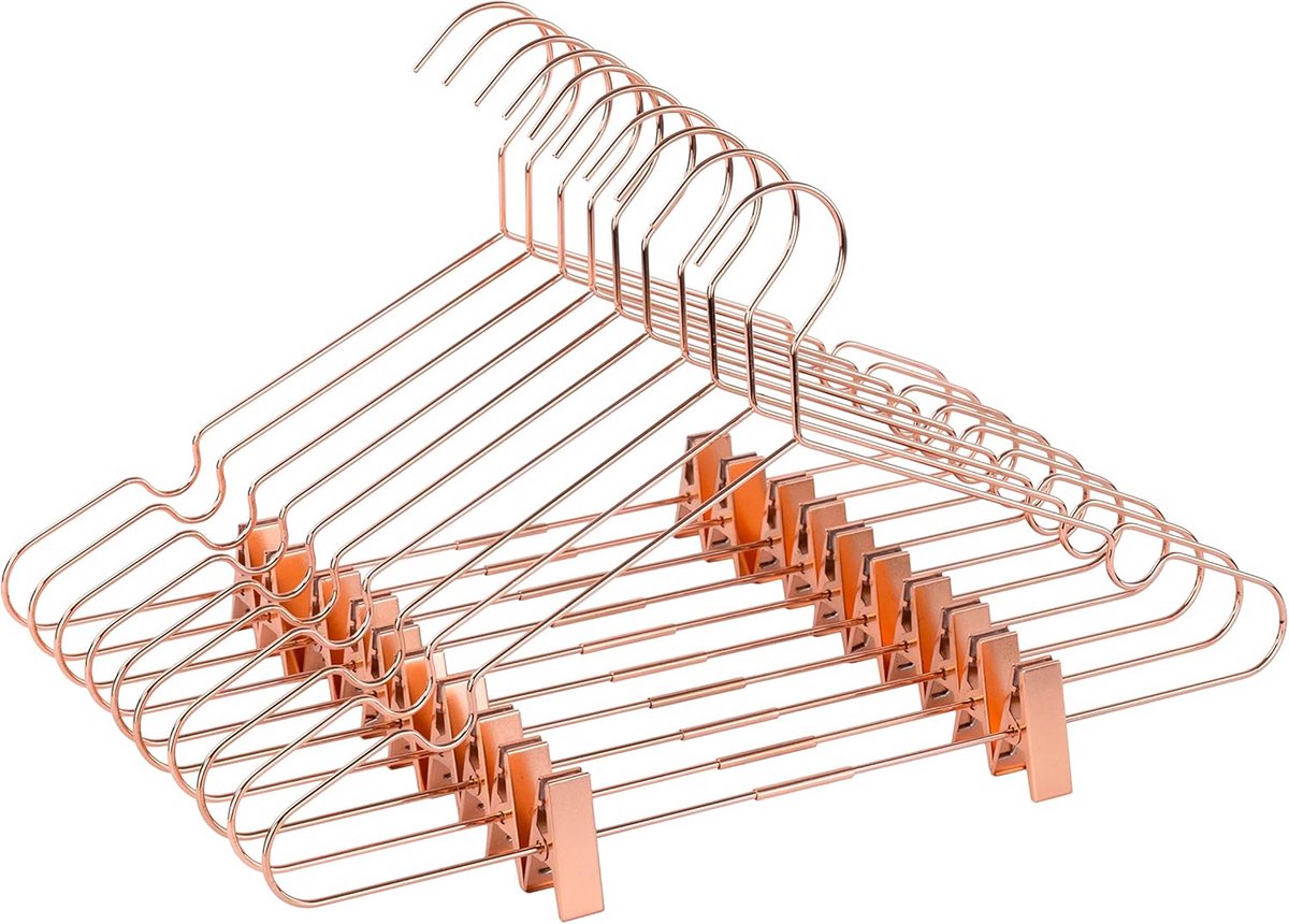 10 Stuks Metalen Kledinghangers 43cm met Clips - Duurzaam Roségoud Afgewerkt