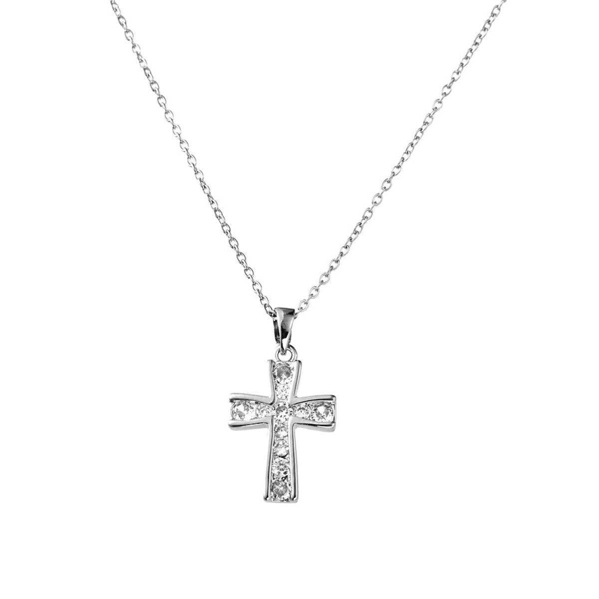 Decopatent - Kruis Halsketting - Dames of Heren Schakelketting Ketting met kruishanger - Verstelbaar van 40 tot 45 Cm - Nikkelvrij - Kruis Kettingen met bedel hanger voor man of vrouw - Elegant Cadeau - Zilverkleurig