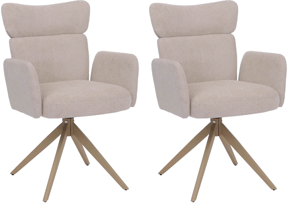 Set van 2 eetkamerstoelen MCW-N11, stoel, draaibaar, Auto-Return, bouclé-stof 350 g/m², Oeko-Tex ~ beige, poten in houtlook