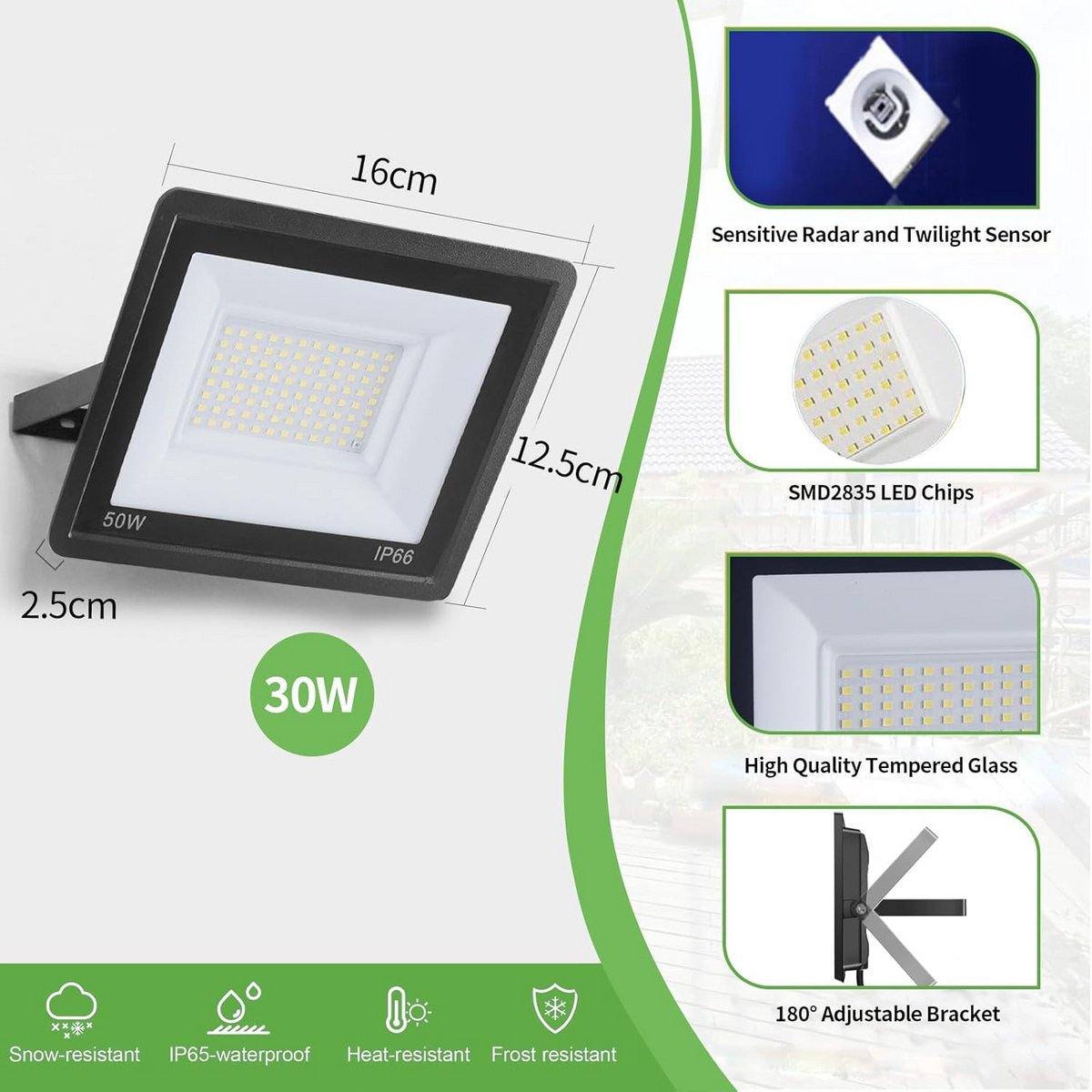 Extra Krachtige LED Buitenlamp met Bewegingsmelder - 100W Superhelder Veiligheidslicht IP66 Waterdicht Koudwit