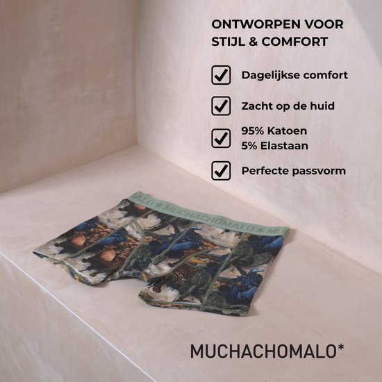 Muchachomalo boxershorts met een print van schildpadden en draken. Ontworpen voor stijl en comfort, van 95% katoen.