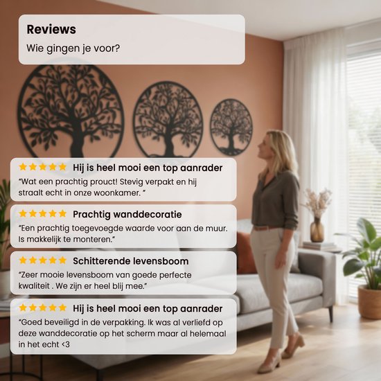 Lifestaal® - Décoration murale industrielle - Arbre de vie - Décoration de salon - Métal - 40x40cm - avec système de suspension - noir