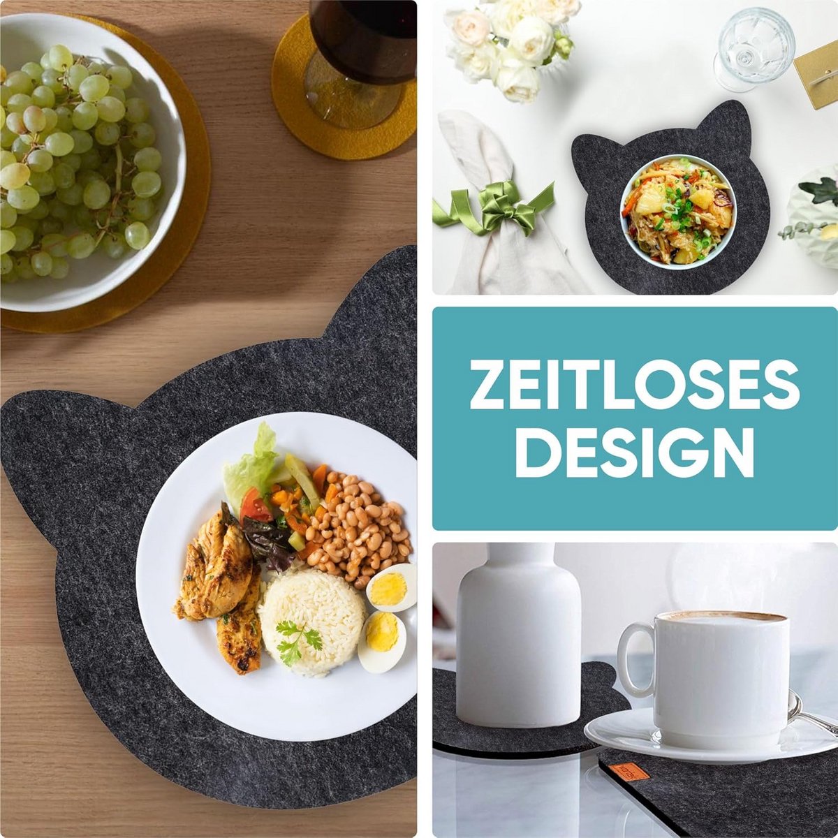 Set van 2 Vilten Placemats voor Kinderen - Afwasbare Tafelonderleggers Kattenvorm (45x25 cm) — cadeau in Wonen & Interieur - foto 6