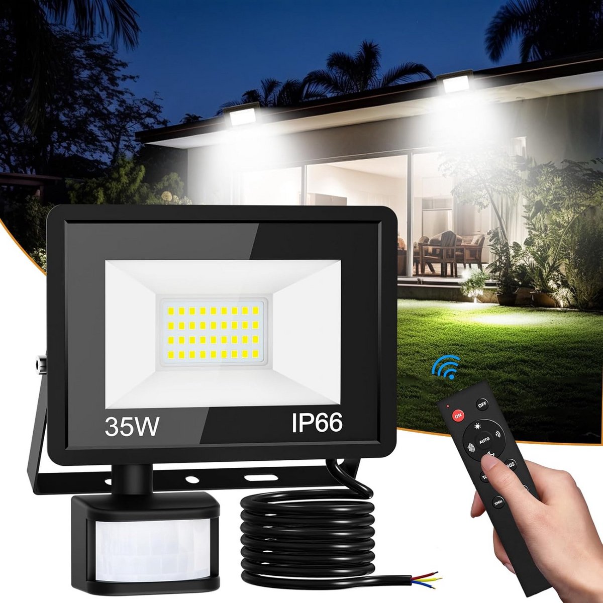 Krachtige LED Schijnwerper met Bewegingsmelder voor Buiten - 35W & IP66