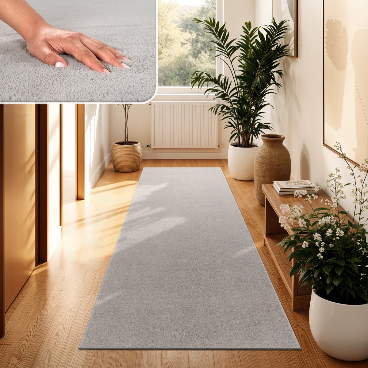 Paco Home Moderne woonkamer tapijt kortpolig wasbaar zacht uni effect bont antislip 80x300 cm