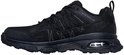 Zwarte Skechers wandelschoen met waterafstotende textuur en zichtbare demping.