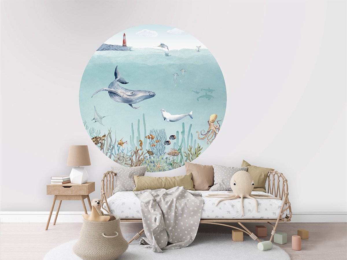 Muursticker - Wanddecoratie - kinderkamer - Babykamer - Onderwaterwereld - Secret Sealife - ø 80 cm - Behangcirkel
