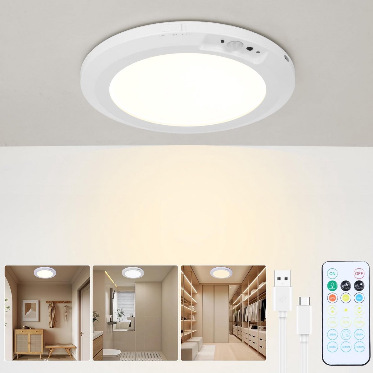 Draadloze LED Plafondlamp met Oplaadbare Bewegingssensor voor Binnen