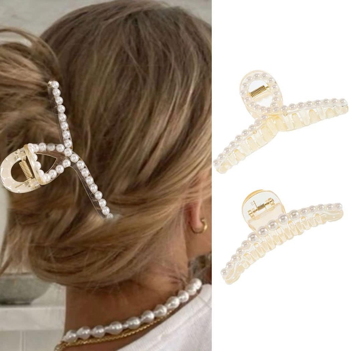 Doorzichtige Haarclips Set van 2 Sterke Banaan Klemmen - Modieus Haaraccessoire