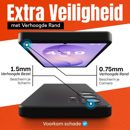 Extra veiligheid met verhoogde rand. 1.5mm bezel beschermt scherm, 0.75mm rand beschermt camera.
