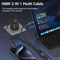 Een Allteq kabel laadt gelijktijdig een telefoon (20W) en een tablet (80W) op.
