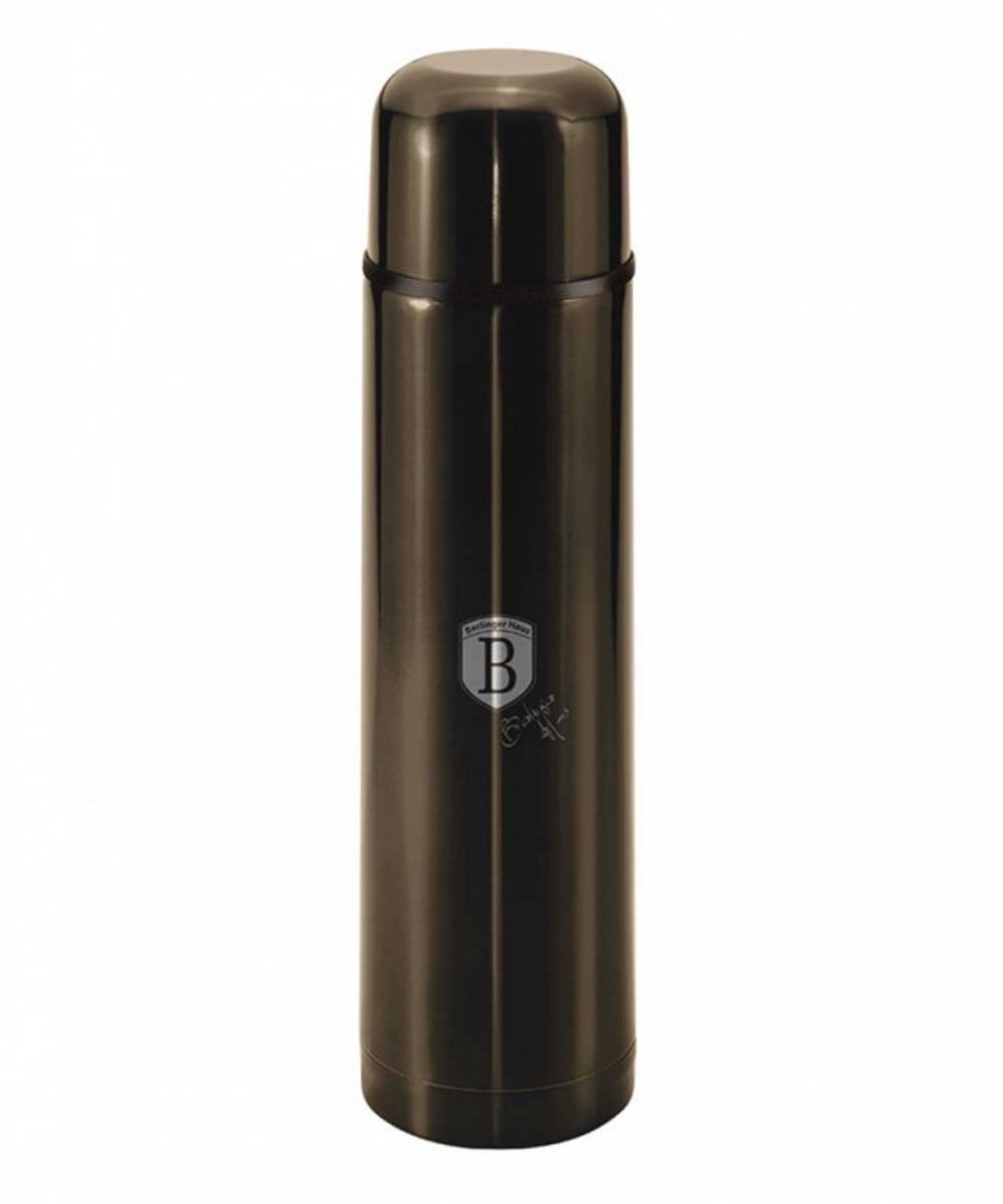 Berlinger Haus Shiny Black Collectie - Roestvrijstalen Thermosfles - 1L - Click-Clack Dekselsluiting - Zwart
