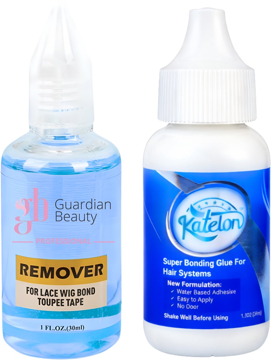 Pruik Lijm & Guardian Beauty Remover Set - Super Bonding Glue for Hair Systems - Katelon - 38ml + GB Remover - Blauw - For Lace Wig Bond and Toupee Tape - 1 stuk - 30ml - Haarextensions