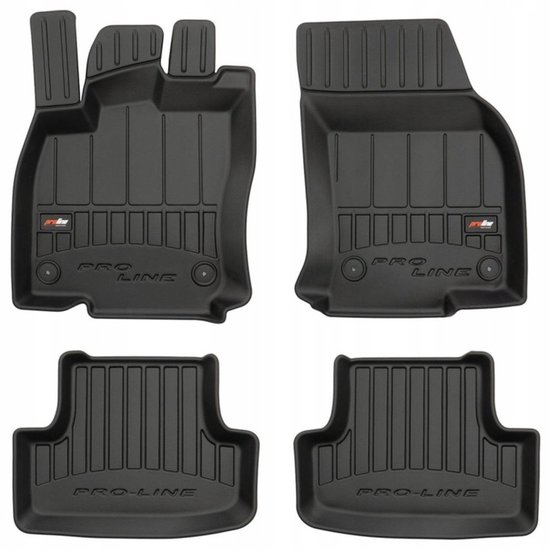 Set van vier zwarte 3D Pro-Line automatten met gestructureerd oppervlak.