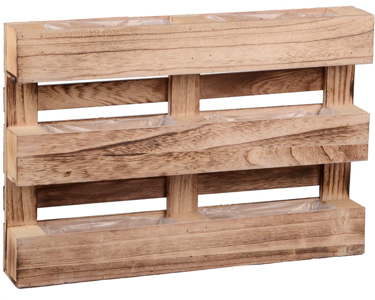 UNUS® Wandplantenbak pallet hout 3 rijen 6 bakken 60 cm gevlamd