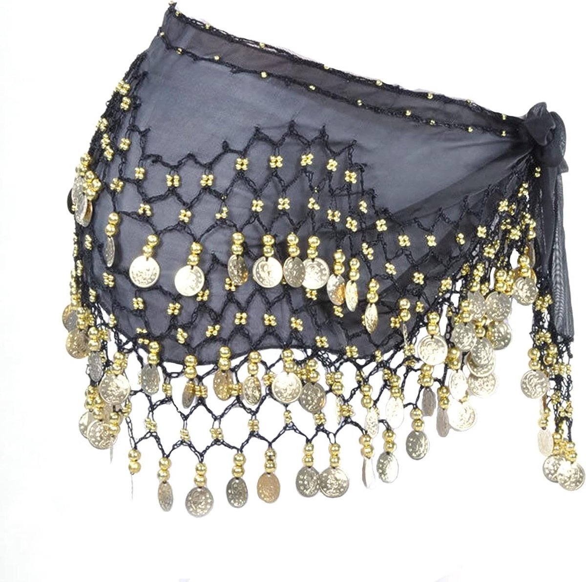 Buikdans omslagdoek Heupsjaal Met muntjes – Buikdanseres Belly dance hip scarf Verkleedkleding Jonyx Zwart