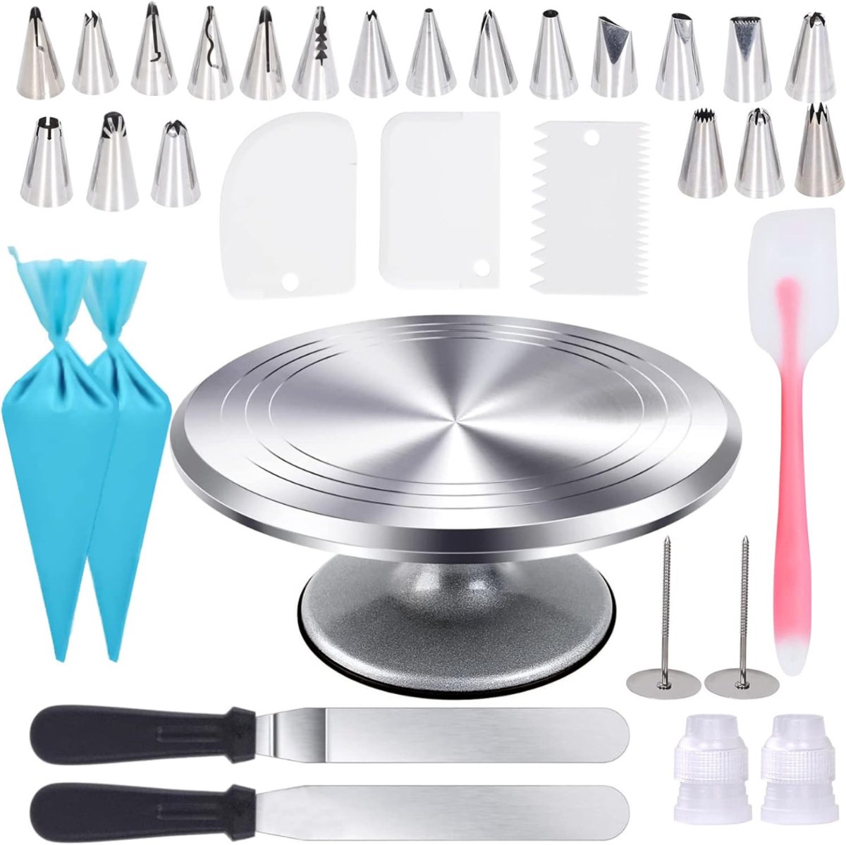 Swiphi® Taartplateau - Draaitafel - Serveerplank - 31x31x15cm - Zilver
