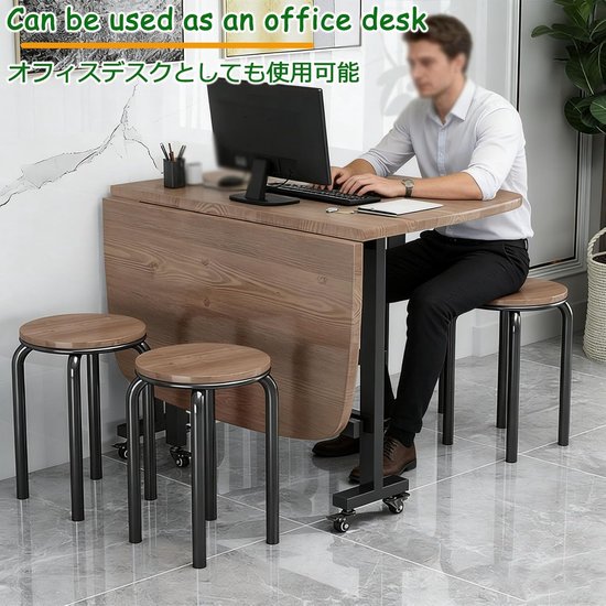 Inklapbare Eettafel - Klaptafel Keuken - Ruimtebesparend Eten - Met 6 Wielen - 120x70cm - Donkere Houtnerf — afbeelding 4