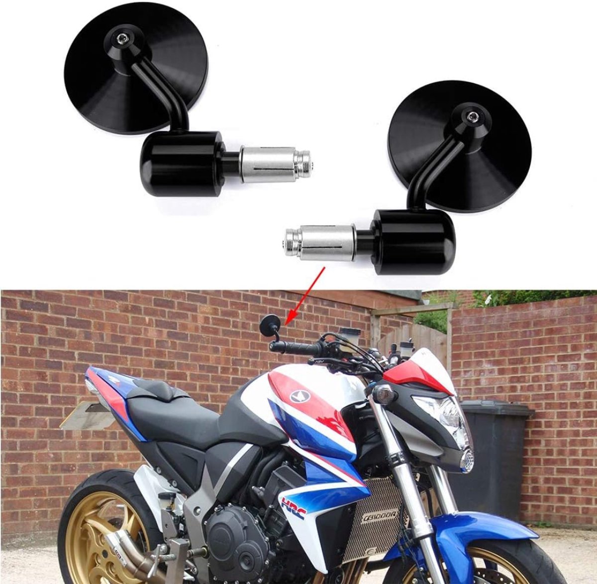 SVN® Bar End Spiegels - Fietsspiegel - Motor Spiegels - Zwart - 19cm x 16cm x 6cm