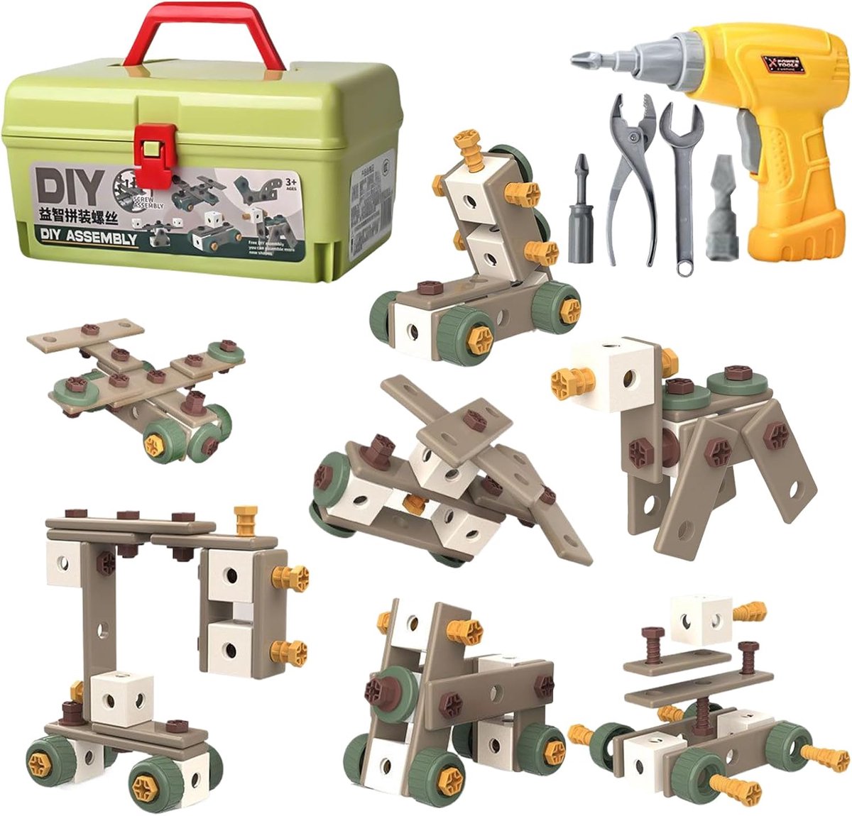 Bouw Speelgoed Set - Kinder Gereedschap - Fijne Motoriek - 135 Stukken - 26x16x14 cm
