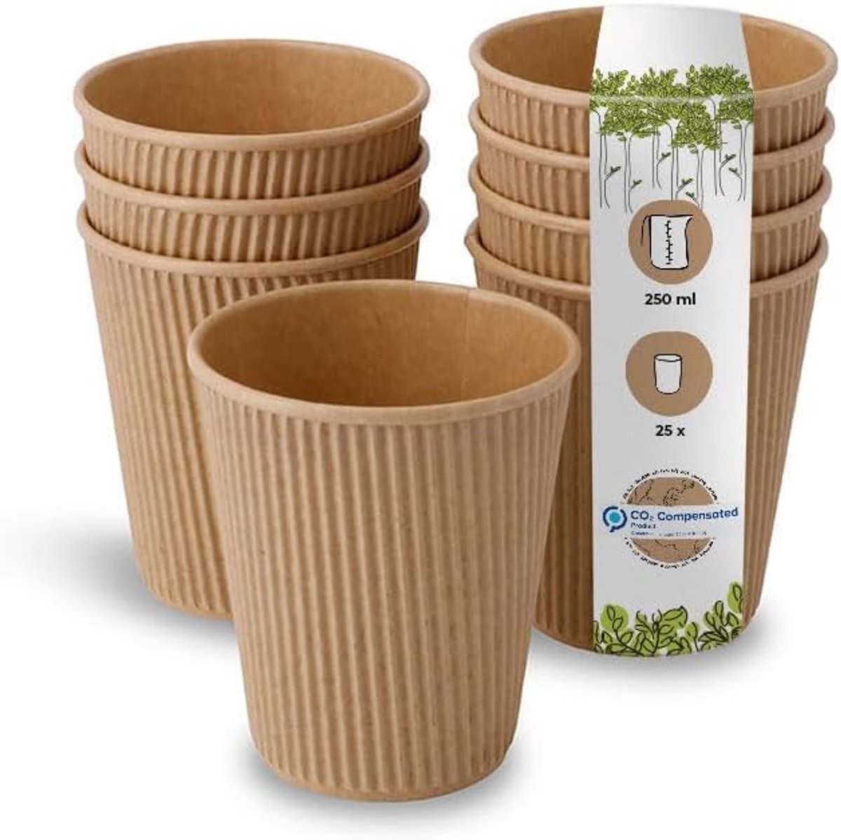 Koffiebekers Bruin - Papieren Bekers - Warme Dranken - Dubbele Wand Geïsoleerd - 250 ml 25 Stuks - Bruin