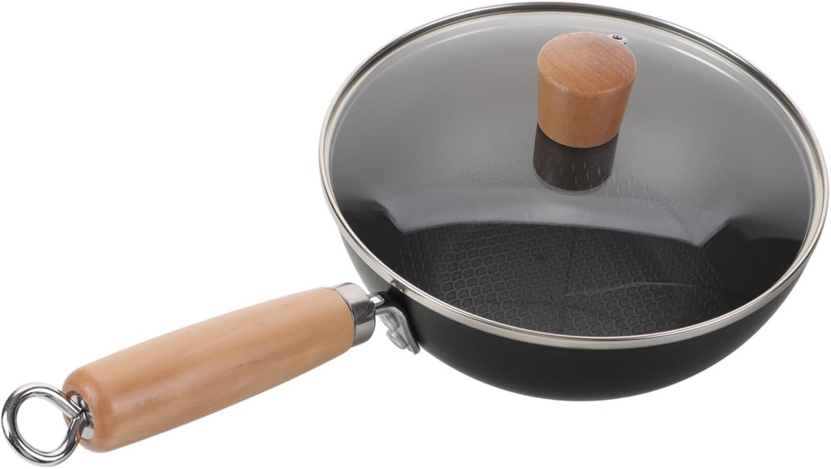 Wokpan Met Deksel Roerbakpan Kookgerei Traditioneel Koken Antiaanbaklaag 20 Cm Diameter Zwart