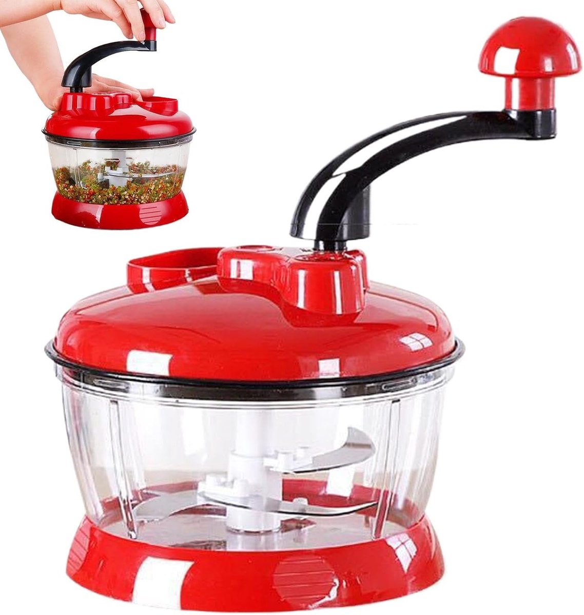 Keukenmachine Groentehakker - Handdruk Hakmolen - Snel Ingrediënten Snijden - Voedselveilig Materiaal - 14 x 19.5 cm - Enkele attributen