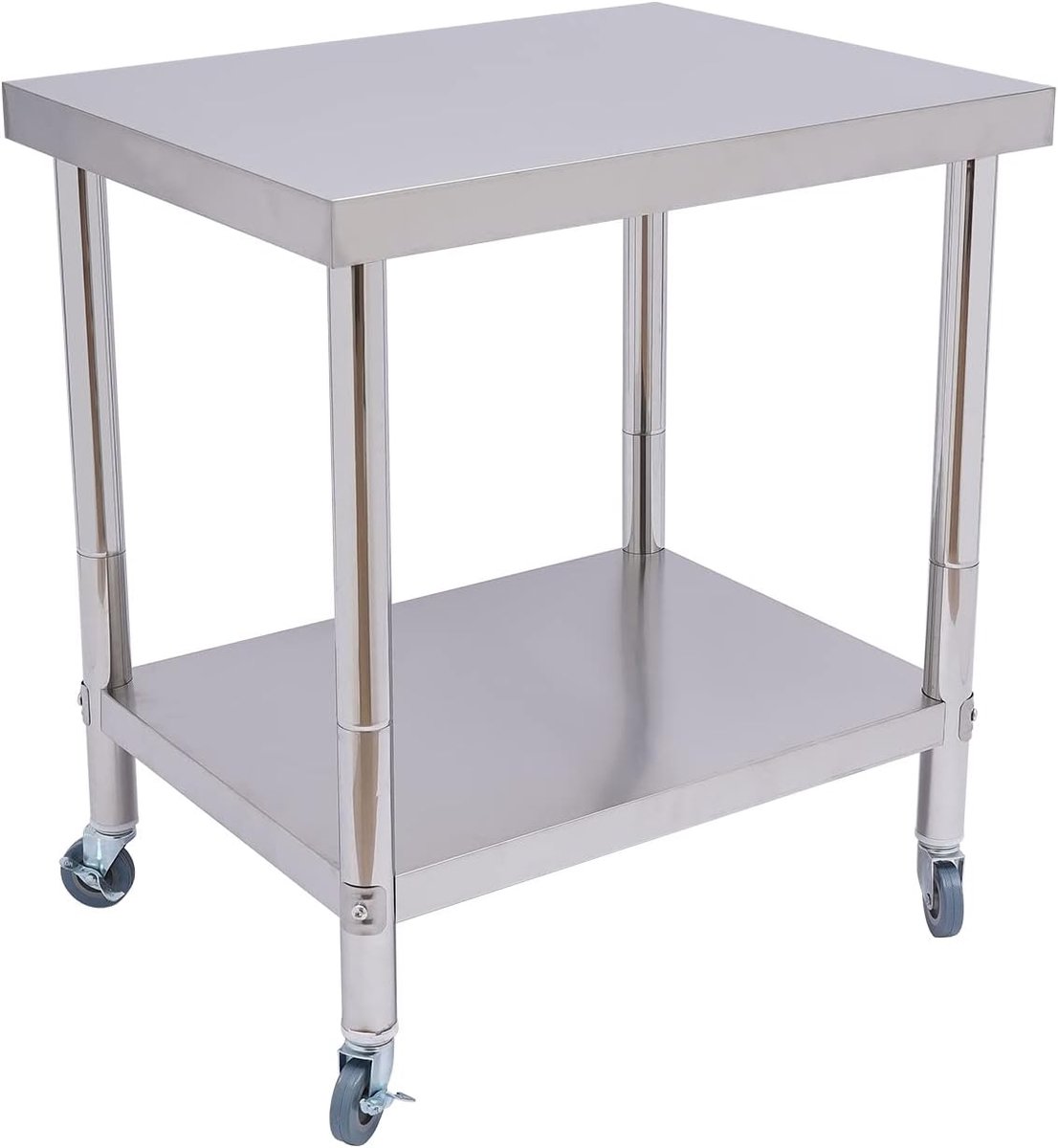 Werktafel RVS - Keuken Trolley - Voedselbereiding - Twee Niveaus - 76 x 60 cm - Zilver