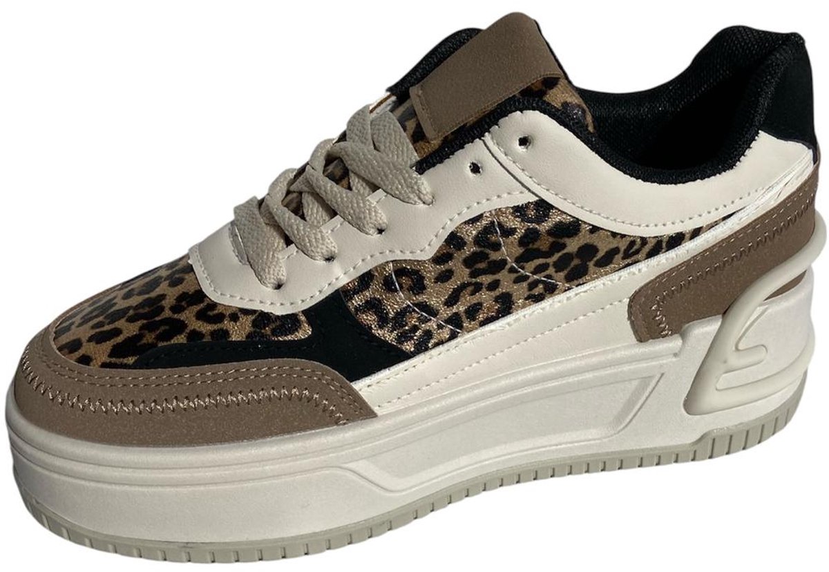 Plateau Sneakers Dames Luipaardprint Beige