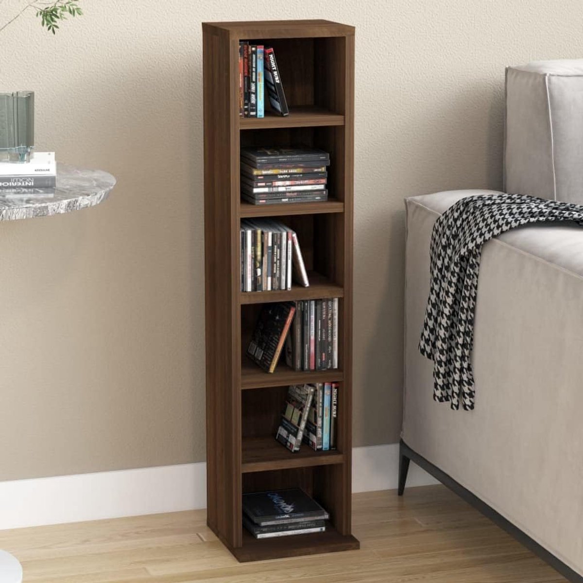CD Kast - Muziek Opslag - Muziek Collectie - Trapezium Vorm - 21x20x88 cm - Bruin Eiken