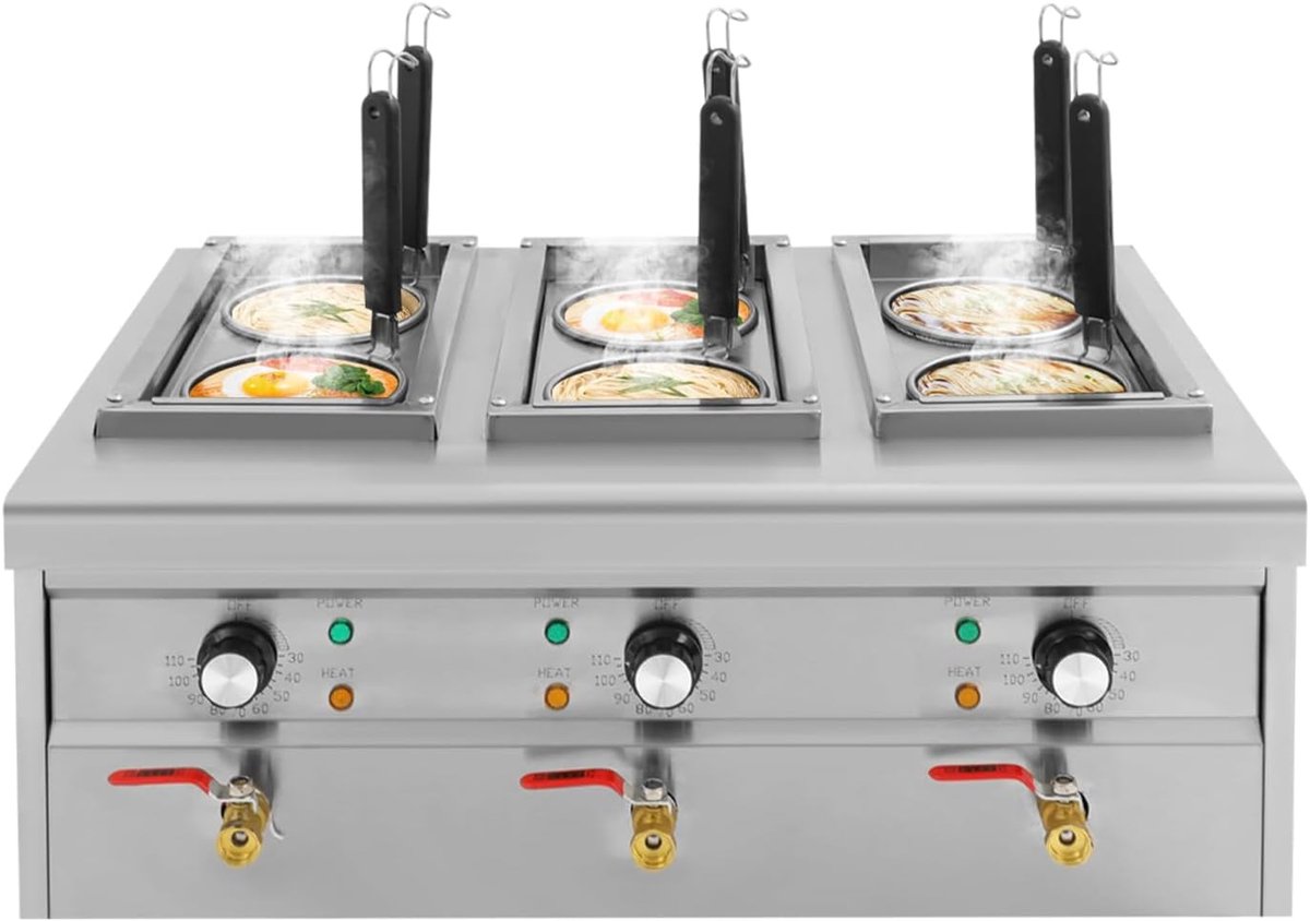 Elektrische Pastakoker - Pastakooktoestel - Professioneel Koken - Zes Manden - 68.5x28.5x54 cm - Zilver