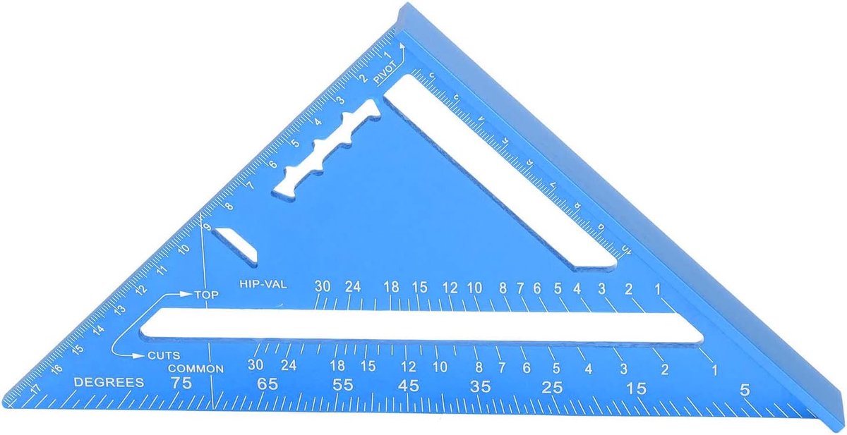 Houtbewerkingsliniaal Driehoek - Meetgereedschap Werkplaats - Precies Tekenen - Dubbelzijdige Schaal - 18.5x26cm - Blauw