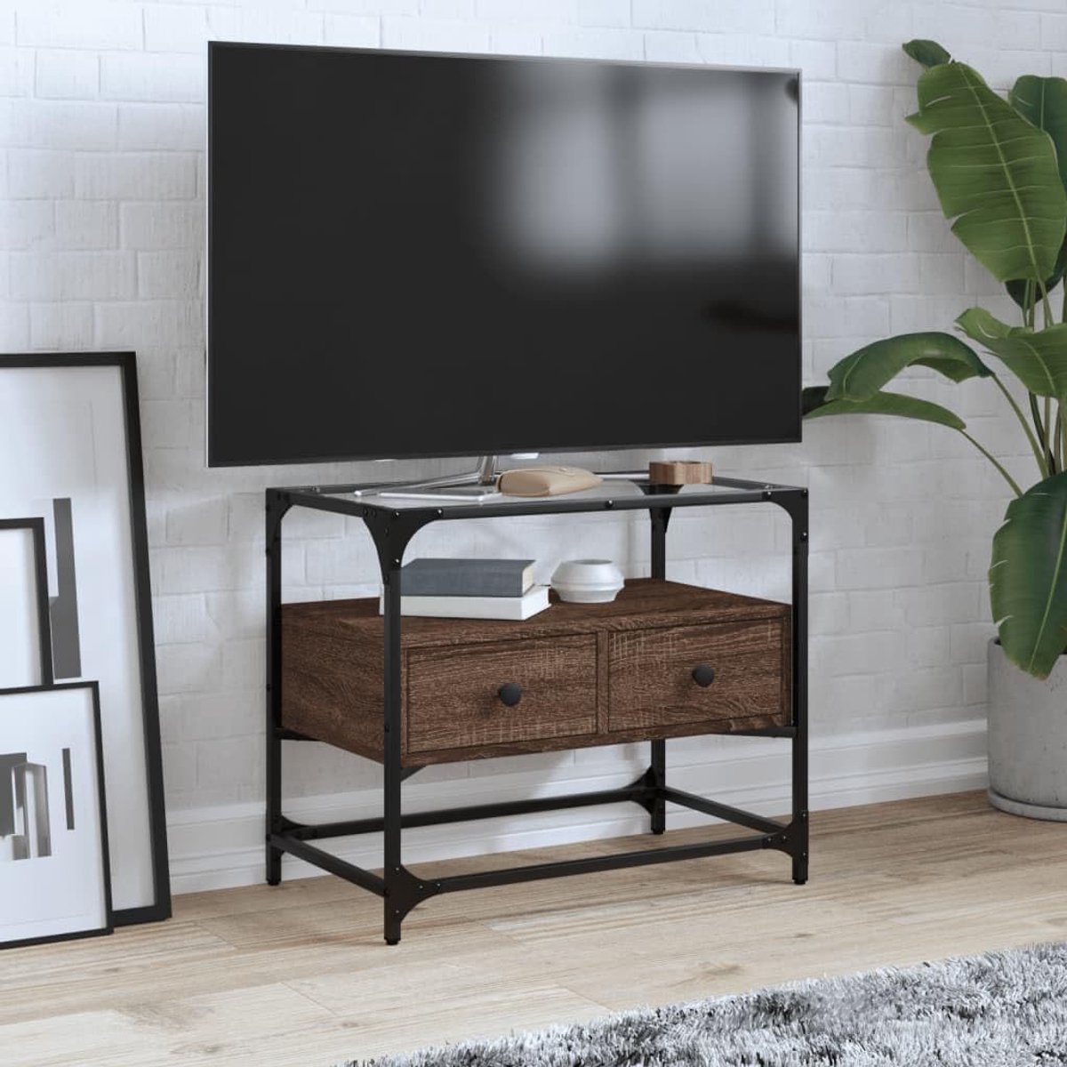 Tv-kast Eikenhout - Moderne Opberger - Media Meubel - Met Laden - 60 x 35 x 51cm - Bruin