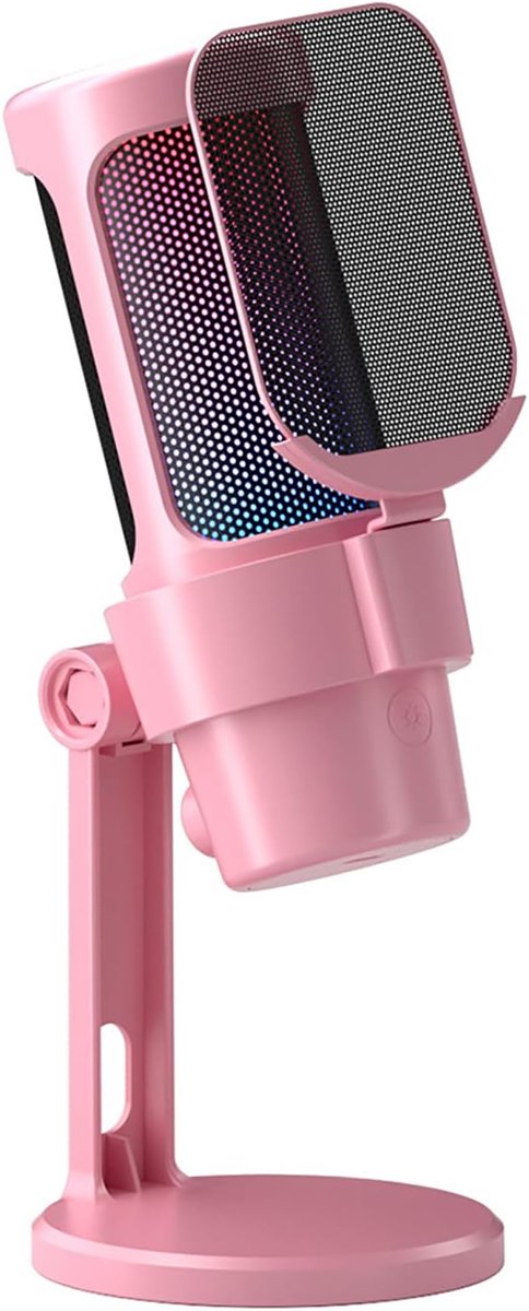 USB Gaming Microfoon - Streaming Microfoon - Gamen Streamen Opnemen - Dynamische RGB Verlichting - Met Statief Dempknop - Roze