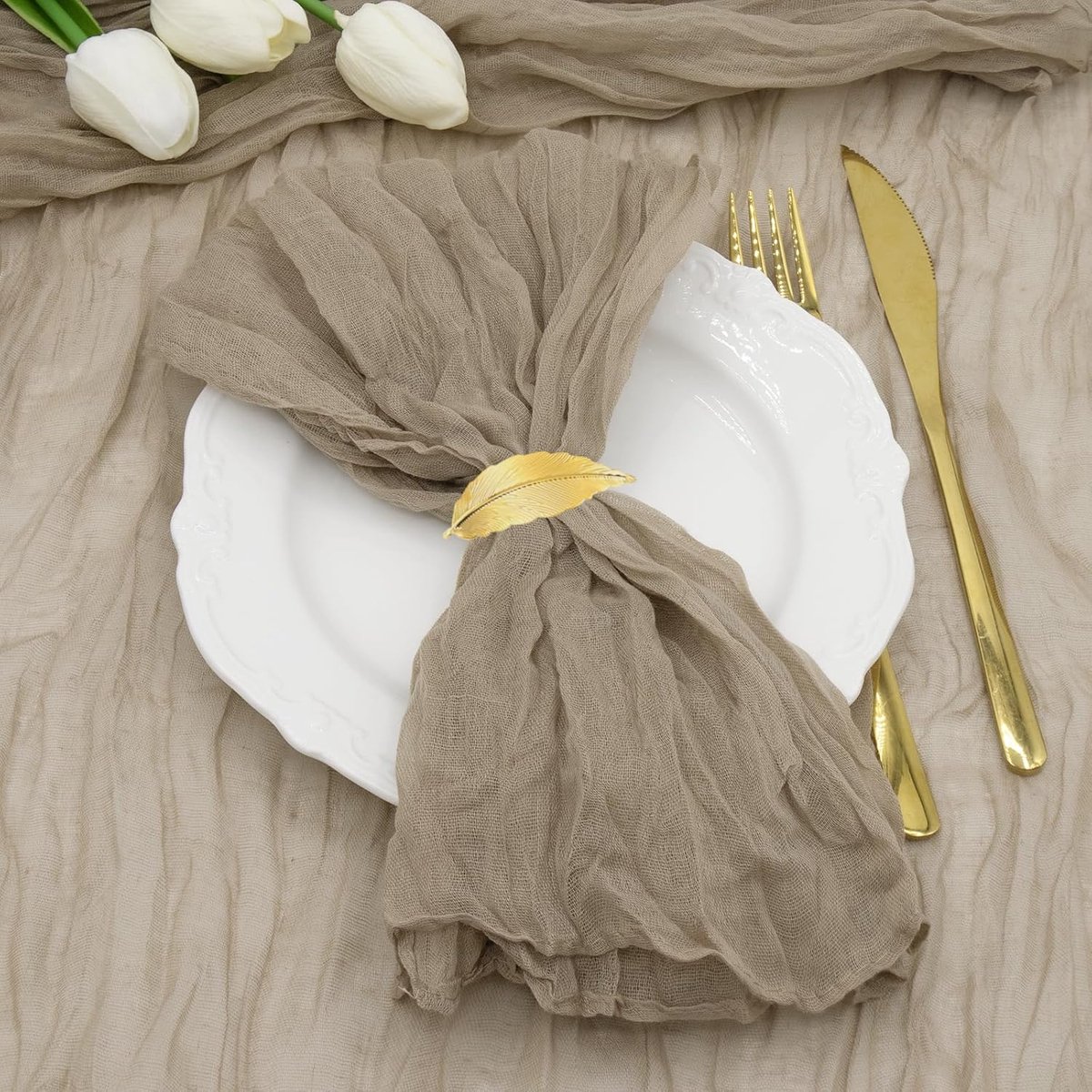 Servetten Set - Gaas Stoffen - Tafel Decoratie - Rustiek Elegant - 50x50cm - Bruin