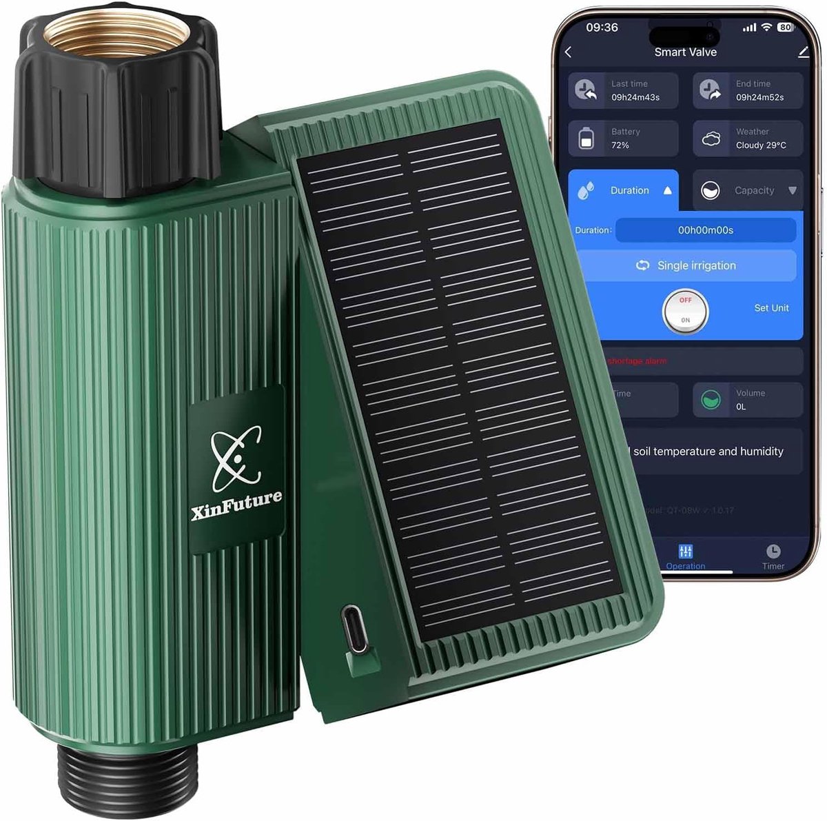 Draadloze Sproeitimer - Automatische Watercontroller - Gazon Bewateren - Op Zonne-energie - 177x47x112 mm - Donkergroen