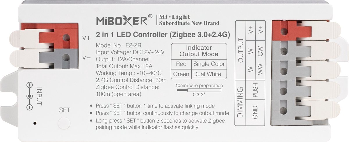 MiBoxer E2-ZR ledcontroller - 2-in-1 - Zigbee 3.0 en 2,4 GHz RF